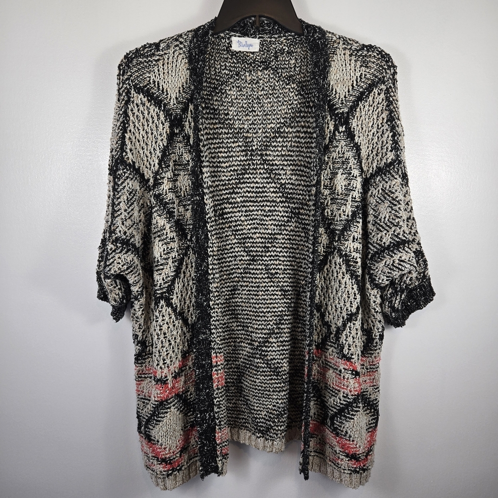 Bluetique Southwestern Abstract Chunky Knit Open Front Cardigan Sweater Size XL